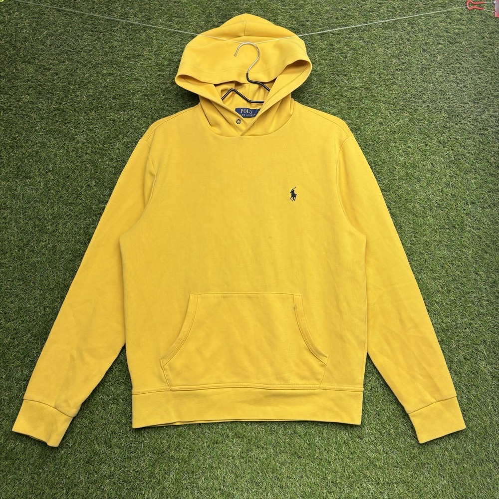 Polo Ralph Lauren Hoodie Mens Medium Yellow Pony Sweatshirt Performance y2k